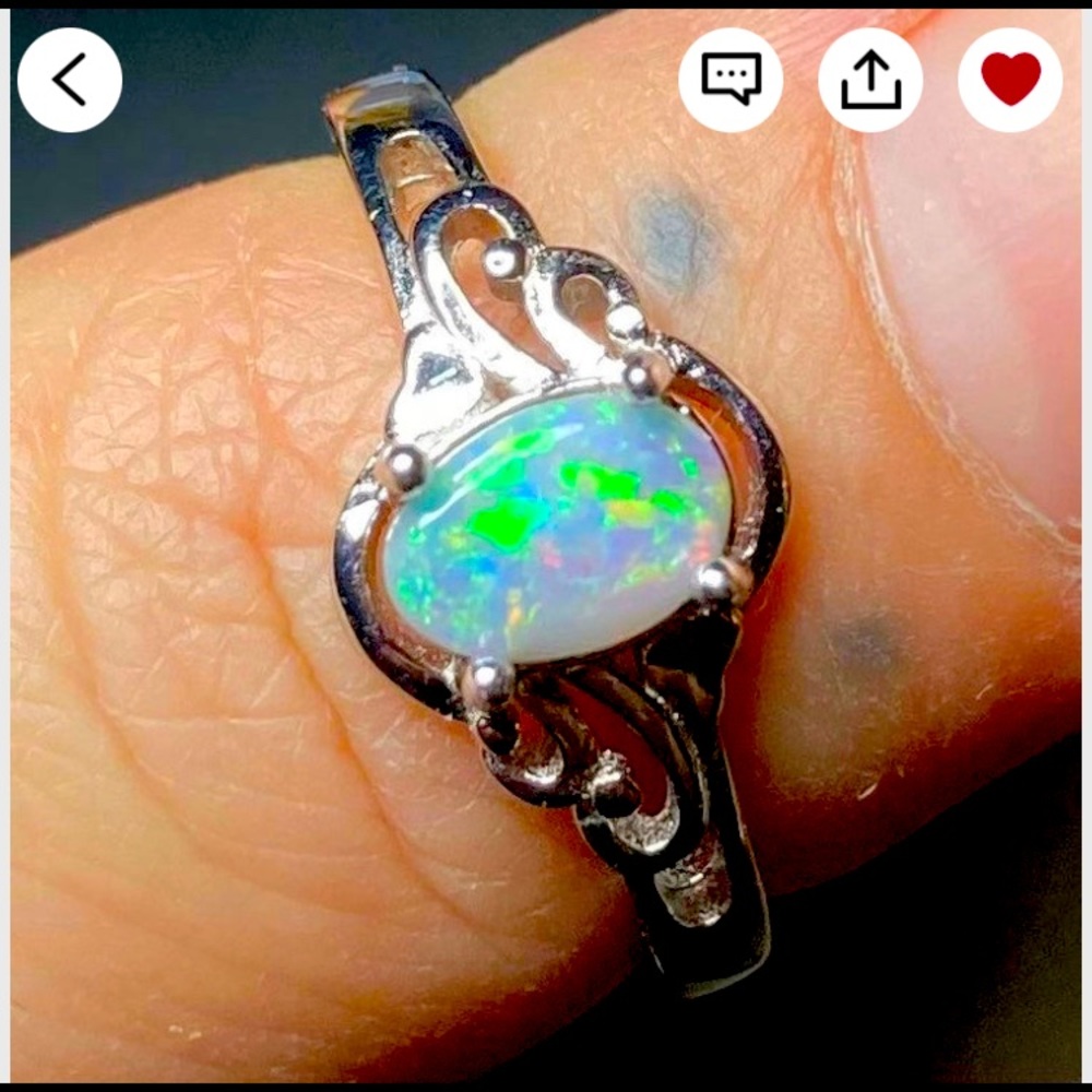 Semi Black Australian Opal Sterling Silver Ring wedding Engagement size 7